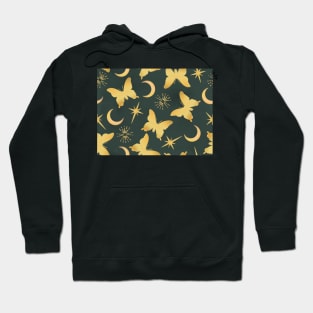 Gold Stamped Butterflies and Sunbursts on Green Hoodie